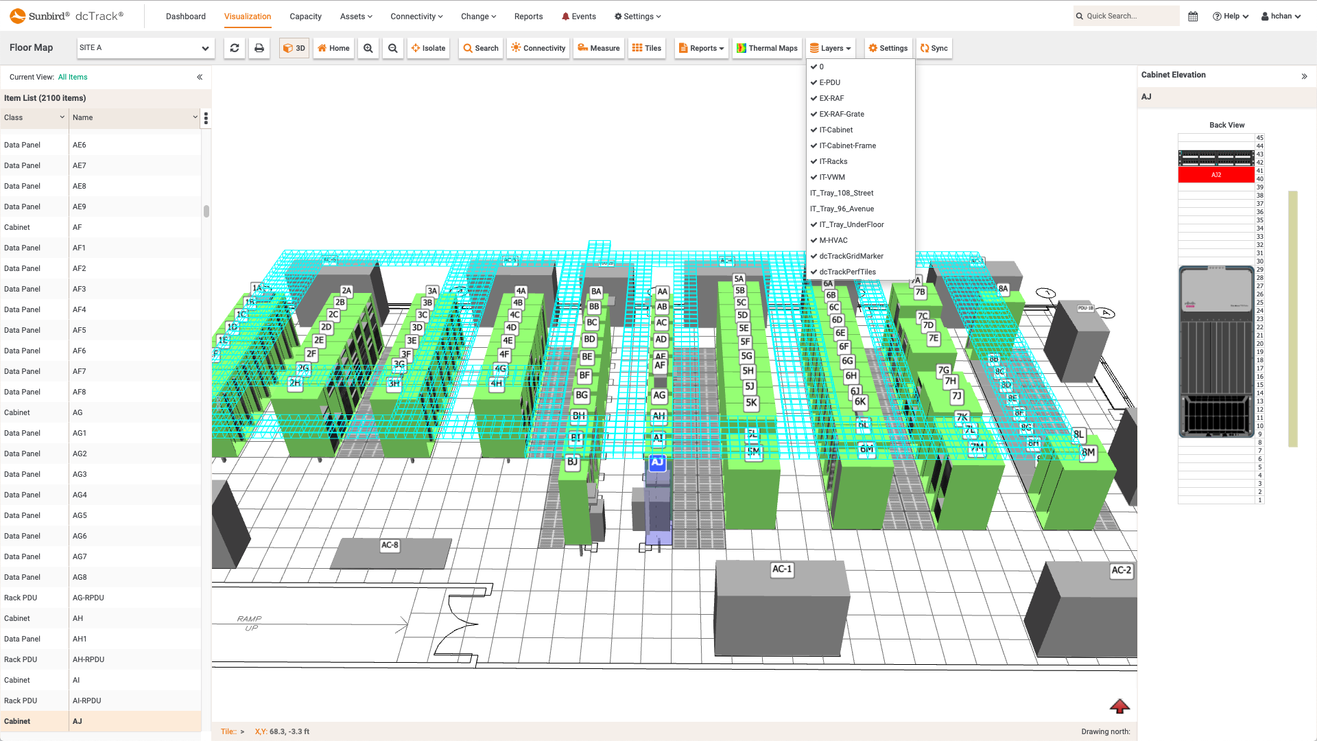 Cable Trays on the Data Center Floor Map